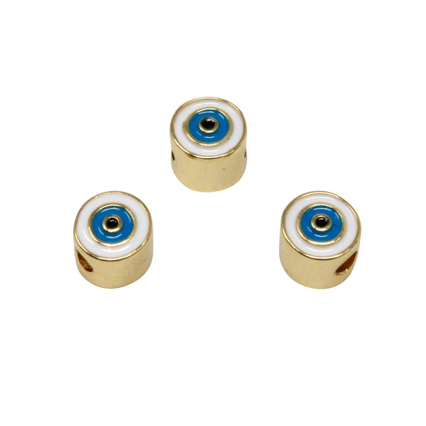 Gold Plated Enamel 7mm Evil Eye Cylinder Bead