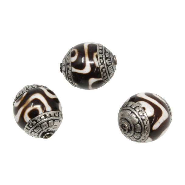Tibetan Style Agate Polished 19mm Z Bead with Silver Cap
