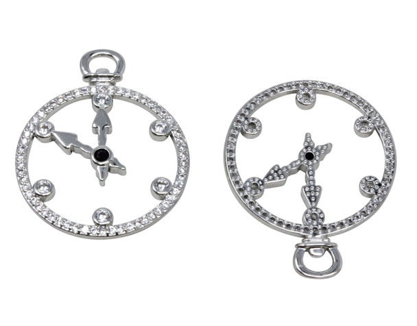 Silver Micro Pave 24mm Clock Pendant