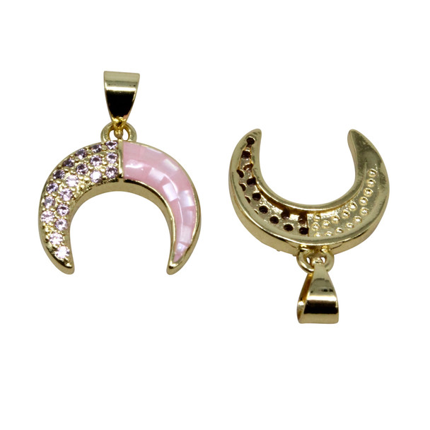 Pink Micro Pave 13x15mm Enamel Horn Charm