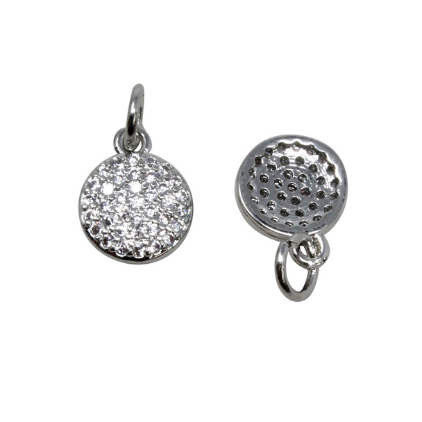 Silver Micro Pave 10mm Round Disc Charm