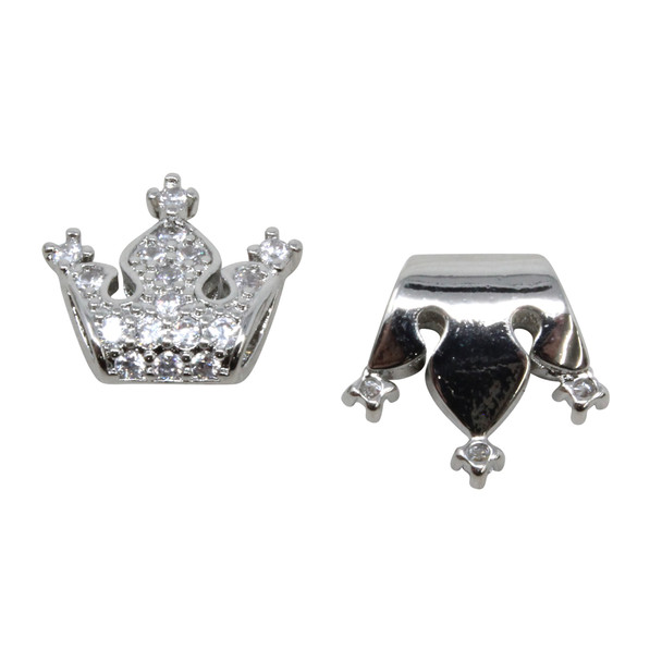 Silver Micro Pave 14x12mm Crown Bead