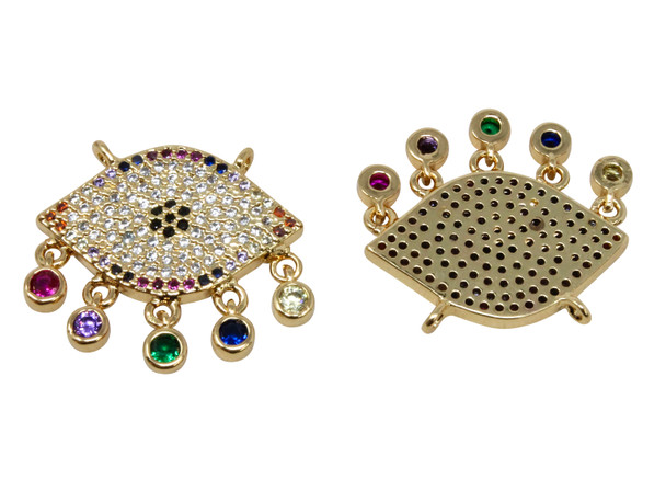 Gold Plated Micro Pave Rainbow Eye Focal 21x19mm Charm