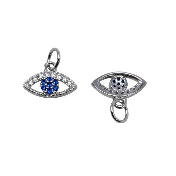 Micro Pave Platinum 11x5mm Blue Evil Eye Charm