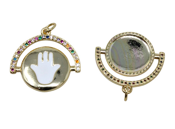 Gold Plated Micro Pave Enamel 20x17mm White Hamsa Charm