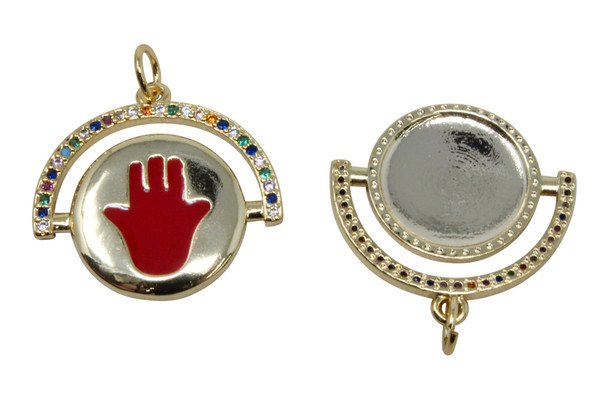 Gold Plated Micro Pave Enamel 20x17mm Red Hamsa Charm