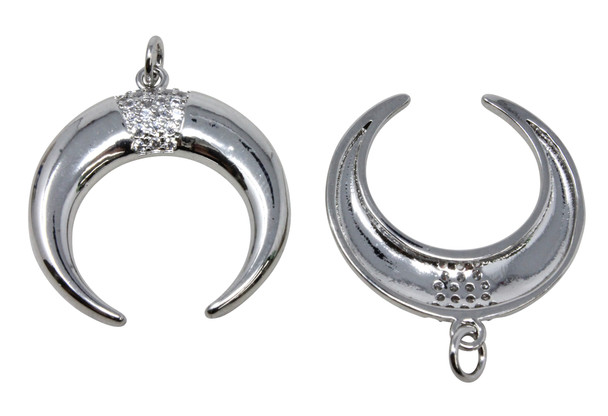 Silver Plated Micro Pave 24mm Horn Charm