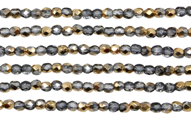 Fire Polish 2mm Faceted Round - 1/2 Gold