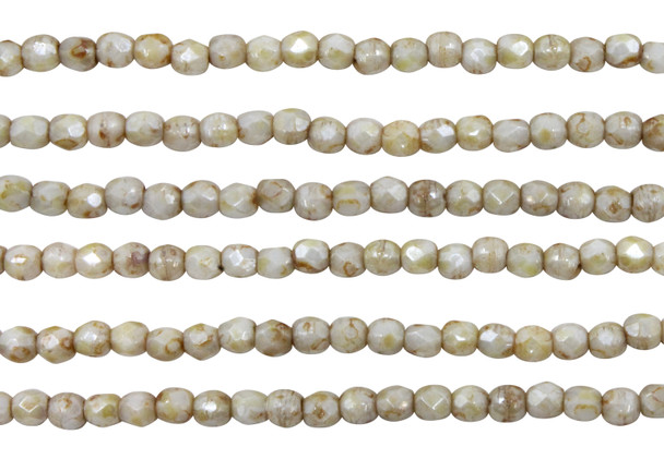 Fire Polish 2mm Faceted Round - Opaque Luster - Picasso