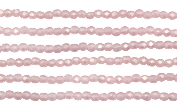 Fire Polish 2mm Faceted Round - Sueded Gold Milky Pink