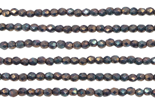 Fire Polish 2mm Faceted Round - Oxidized Bronze