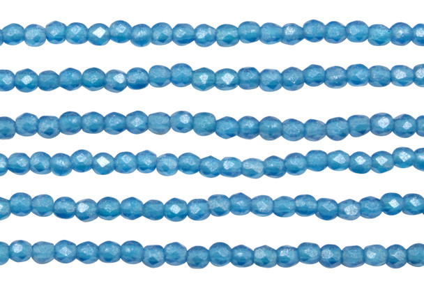 Fire Polish 2mm Faceted Round - Flash Pearl Capri Blue