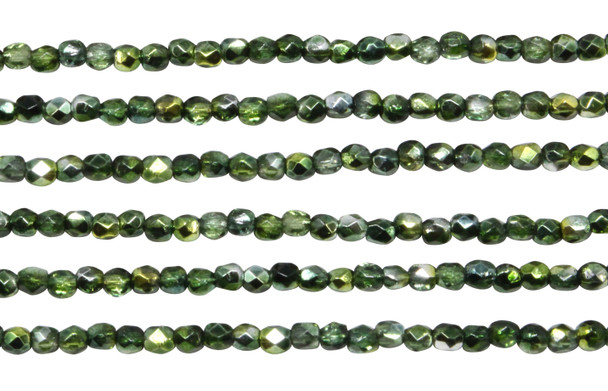 Fire Polish 2mm Faceted Round - Mirror Fern Green