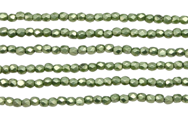 Fire Polish 2mm Faceted Round - Metallic Greenery