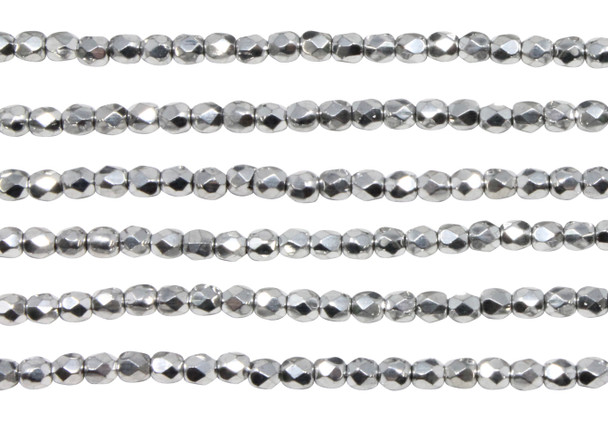 Fire Polish 2mm Faceted Round - Silver