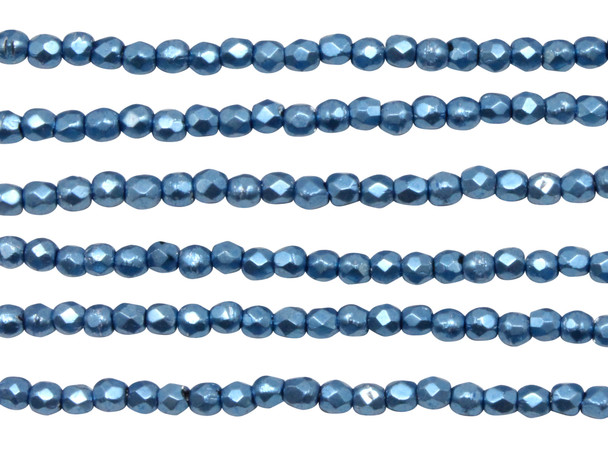 Fire Polish 2mm Faceted Round - Metallic Little Boy Blue