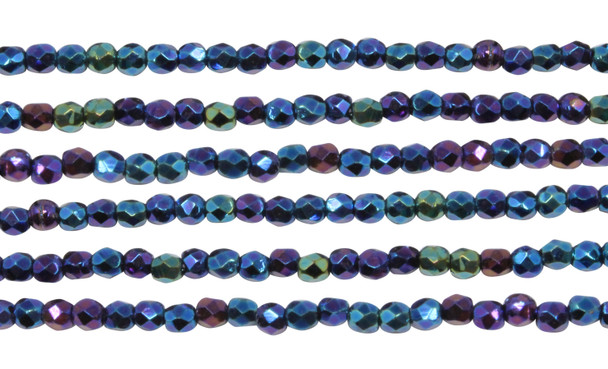 Fire Polish 2mm Faceted Round - Blue Iris