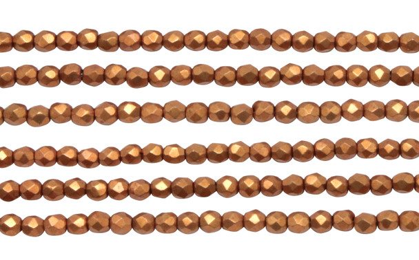 Fire Polish 3mm Faceted Round - Metallic Russet Orange