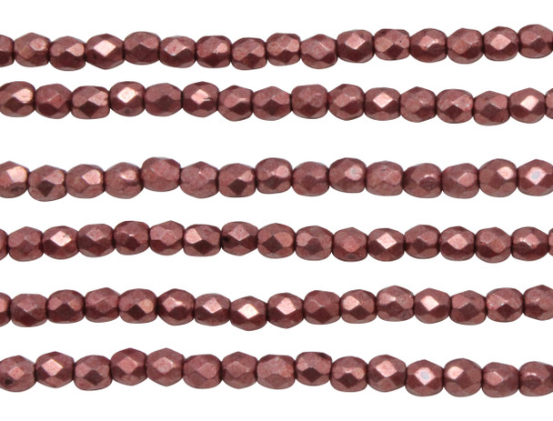 Fire Polish 3mm Faceted Round - Metallic Grenadine
