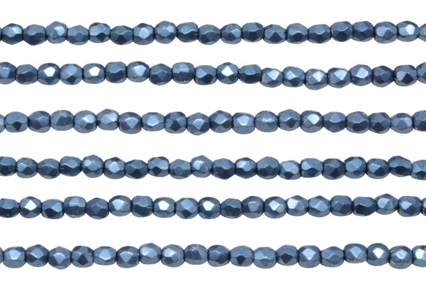 Fire Polish 3mm Faceted Round - Metallic Bluestone