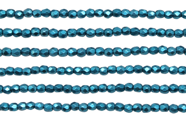 Fire Polish 3mm Faceted Round - Metallic Shaded Spruce