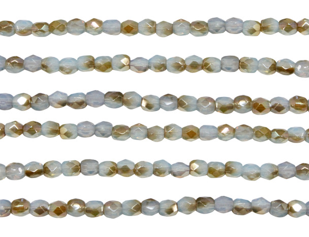 Fire Polish 3mm Faceted Round - Milky Aqua Celsian