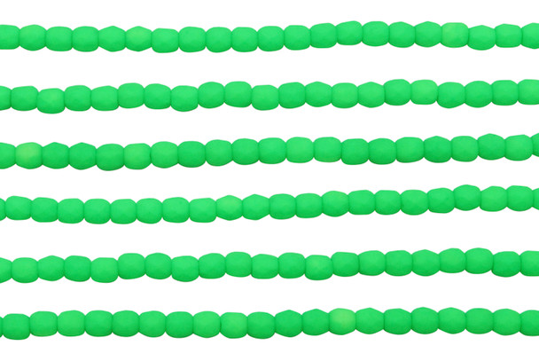 Fire Polish 3mm Faceted Round - Neon Green