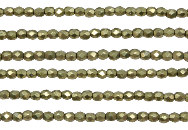 Fire Polish 3mm Faceted Round - Metallic Golden Lime