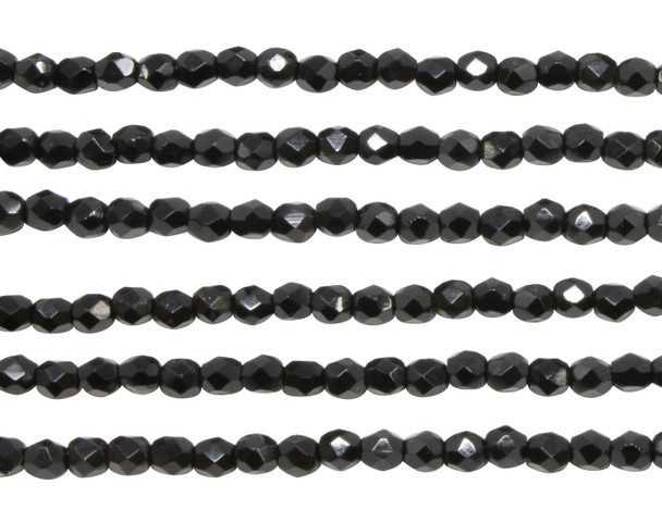 Fire Polish 3mm Faceted Round - Jet