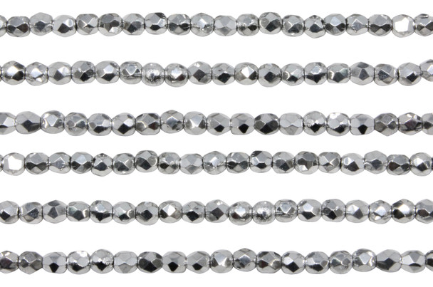 Fire Polish 3mm Faceted Round - Silver