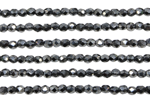 Fire Polish 3mm Faceted Round - Hematite