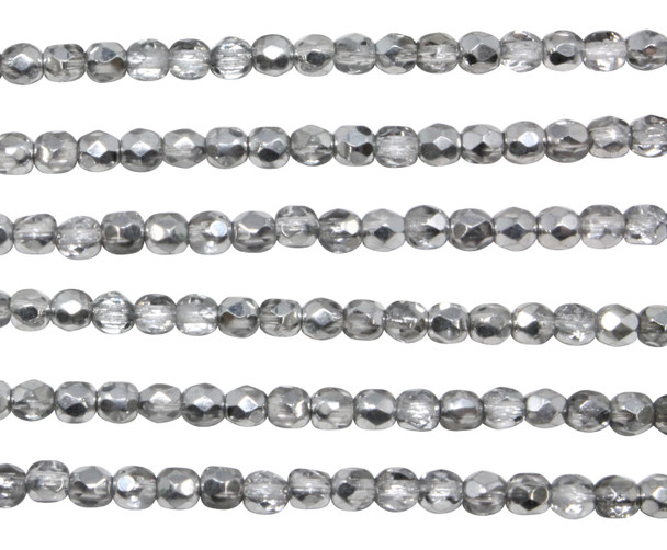 Fire Polish 3mm Faceted Round - 1/2 Silver