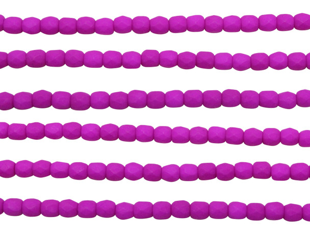 Fire Polish 3mm Faceted Round - Neon Purple