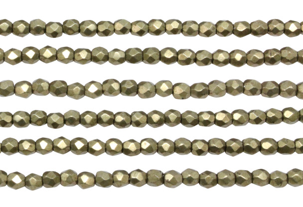Fire Polish 3mm Faceted Round - Sueded Gold Cloud Dream