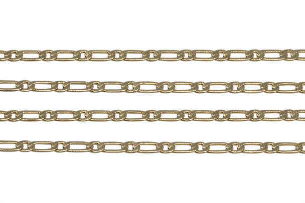 Gold 3.2mm Textured Flat Curb Chain - Sold By 6 inches