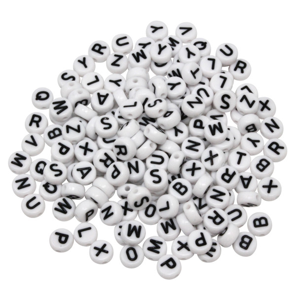 Acrylic White and Black Alphabet Beads - 260 Beads - 10 of Each Letter
