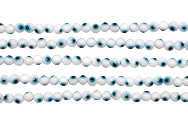 White Evil Eye Glass Beads 6mm Round