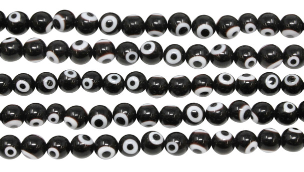 Black Evil Eye Glass Beads 8mm Round