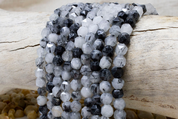 Tourmalinated Quartz Polished 8mm Faceted Round - 2.5mm Large Hole