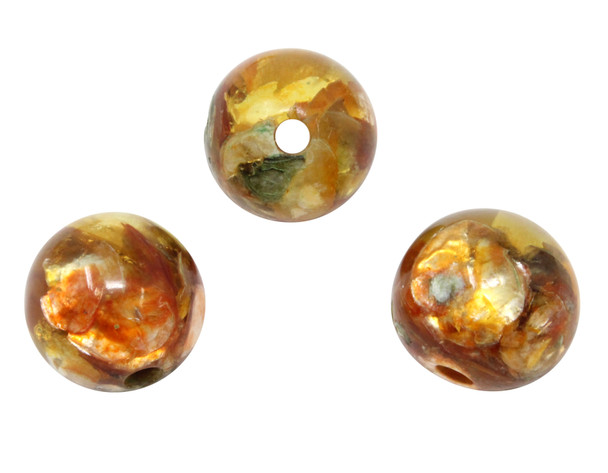 Mother of Pearl Orange Capis Shell in Resin Polished 20mm Round Bead