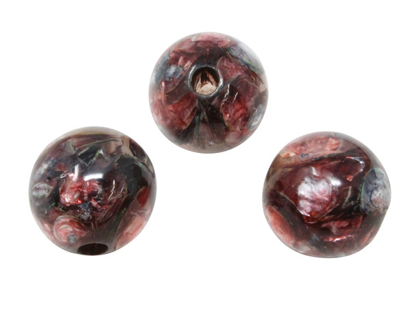 Mother of Pearl Red Capis Shell in Resin Polished 20mm Round Bead