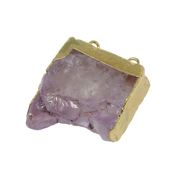 Druze Amethyst Polished Gold Plated 24x26mm Two Hold Pendant