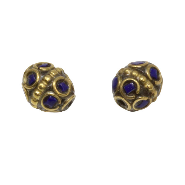 Lapis 10x11mm Brass Inlaid Bead - Sold Individually