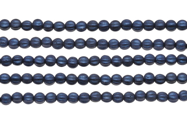 Czech Glass 5mm Melon --  Metallic Dark Blue Suede