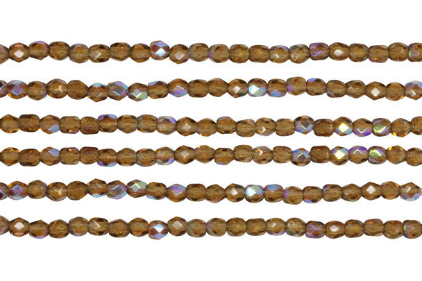 Fire Polish 3mm Faceted Round - Smoky Topaz AB