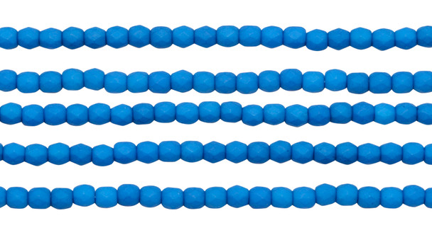 Fire Polish 3mm Faceted Round - Neon Electric Blue