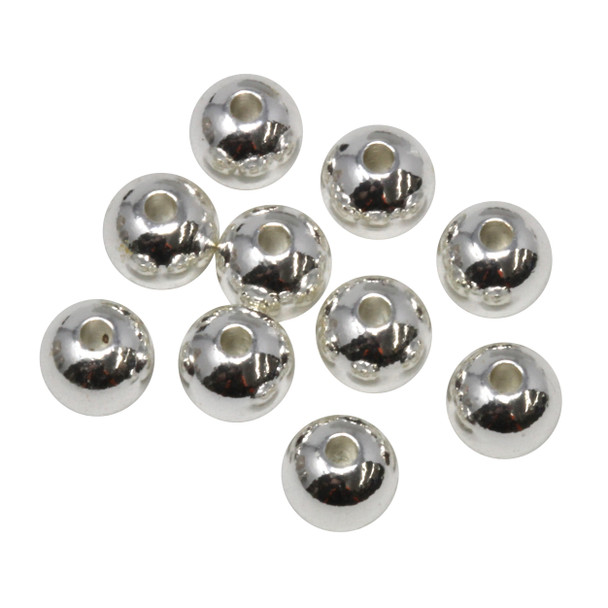 Sterling Silver Plated 8mm Round Anti Tarnish Coating - 10 Beads