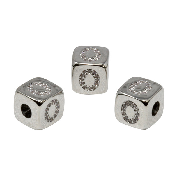 Silver Plated Micro Pave 9mm "O" Cube Bead