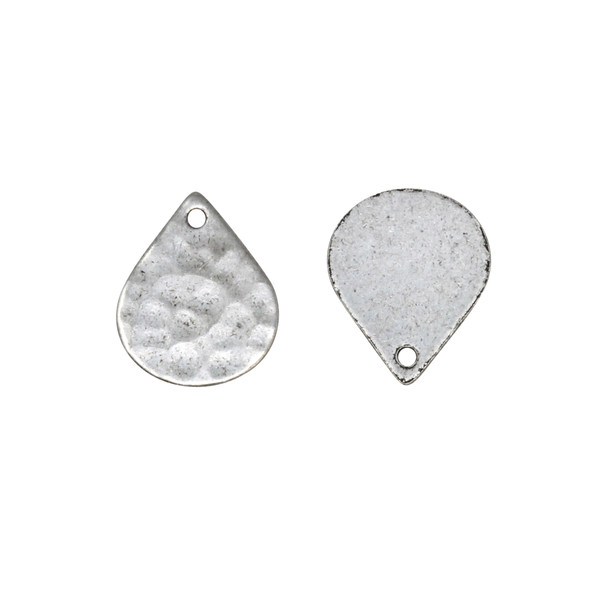 Silver Plated 10x13mm Hammered Drop Bead / Charm