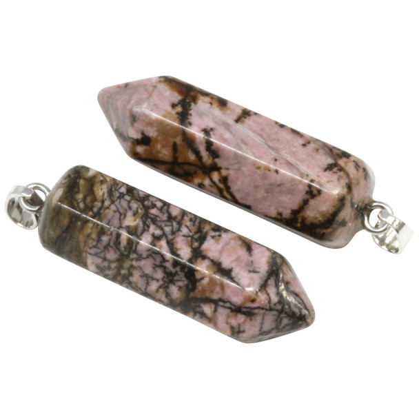 Black Veined Rhodonite Polished 14x46mm Prism Pendant